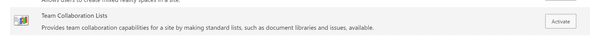 Team Colaboration Lists SharePoint site feature